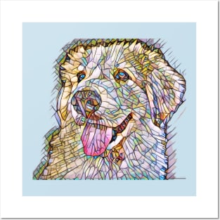 Great Pyrenees on Stained Glass T-Shirt Posters and Art